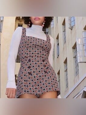 BDG Urban Outfitters UO Daley Corduroy Romper Skort Retro Geometric